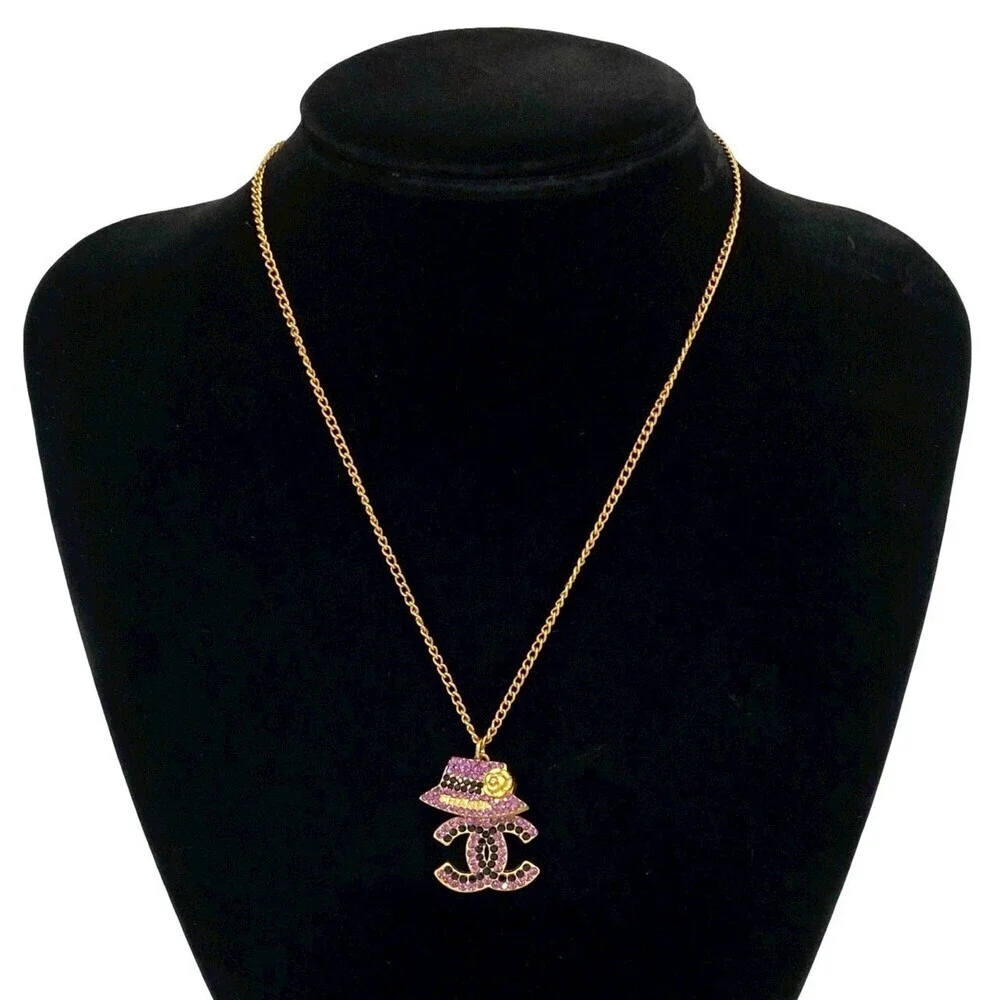 CHANEL Authentic Black Logo Necklace